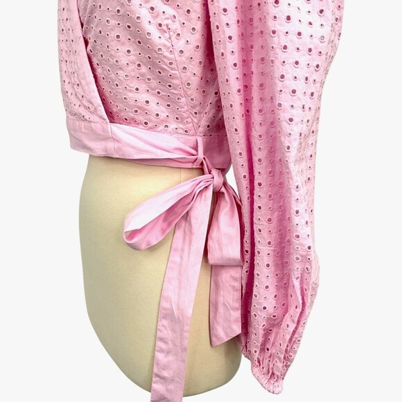 NWT LoveShackFancy Kinza Crop Wrap Top Lotus Pink Embroidered Eyelet Size M - Picture 4 of 13